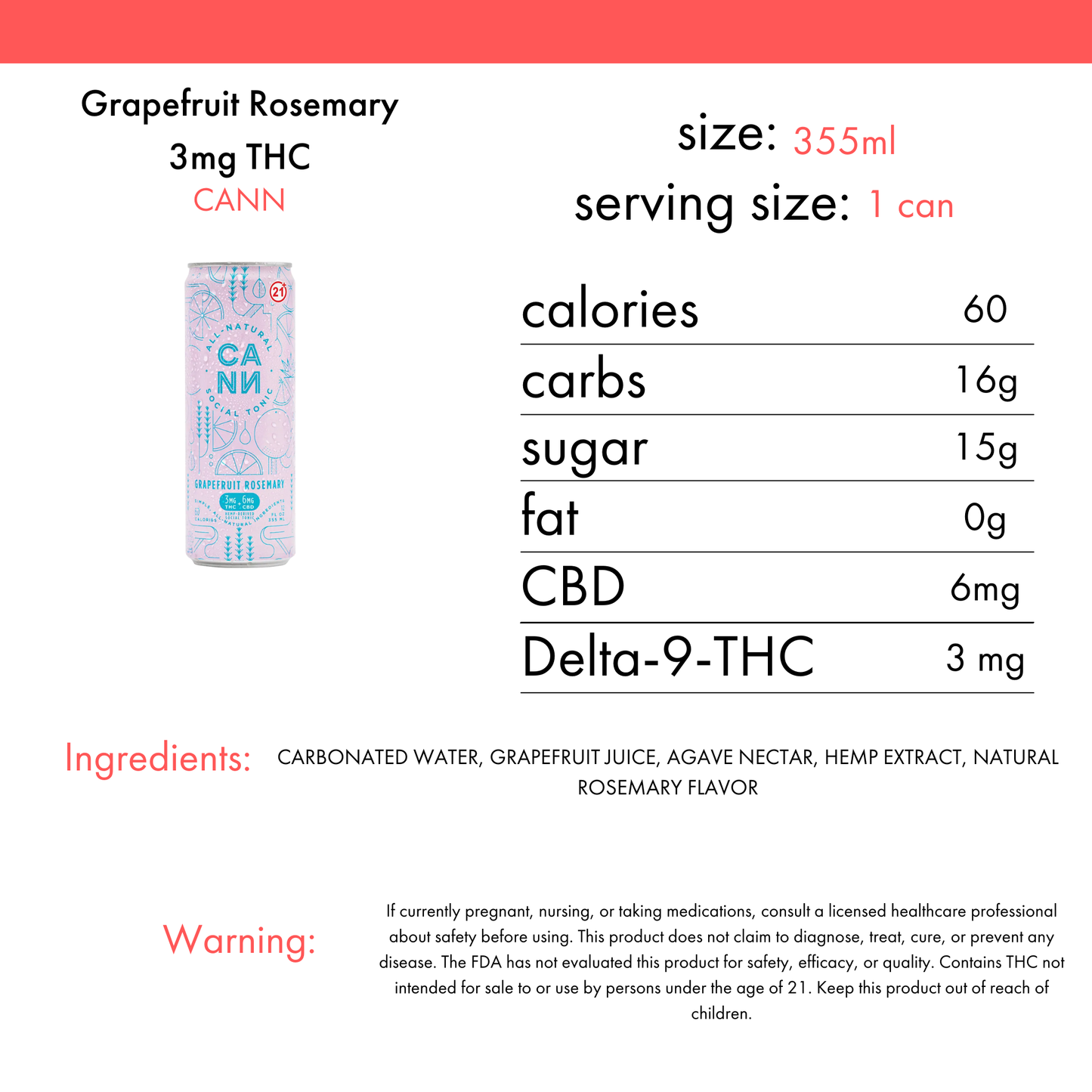 CANN Grapefruit Rosemary 3mg THC | 4-pack