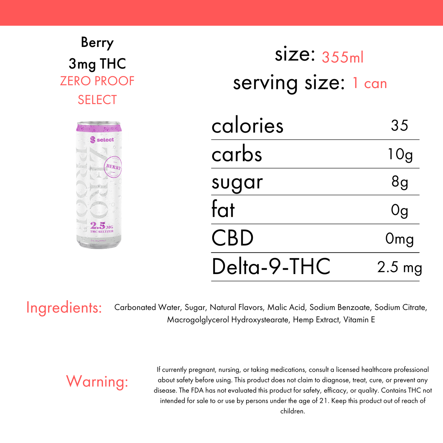 Zero Proof Berry Seltzer 2.5mg THC | 4-pack