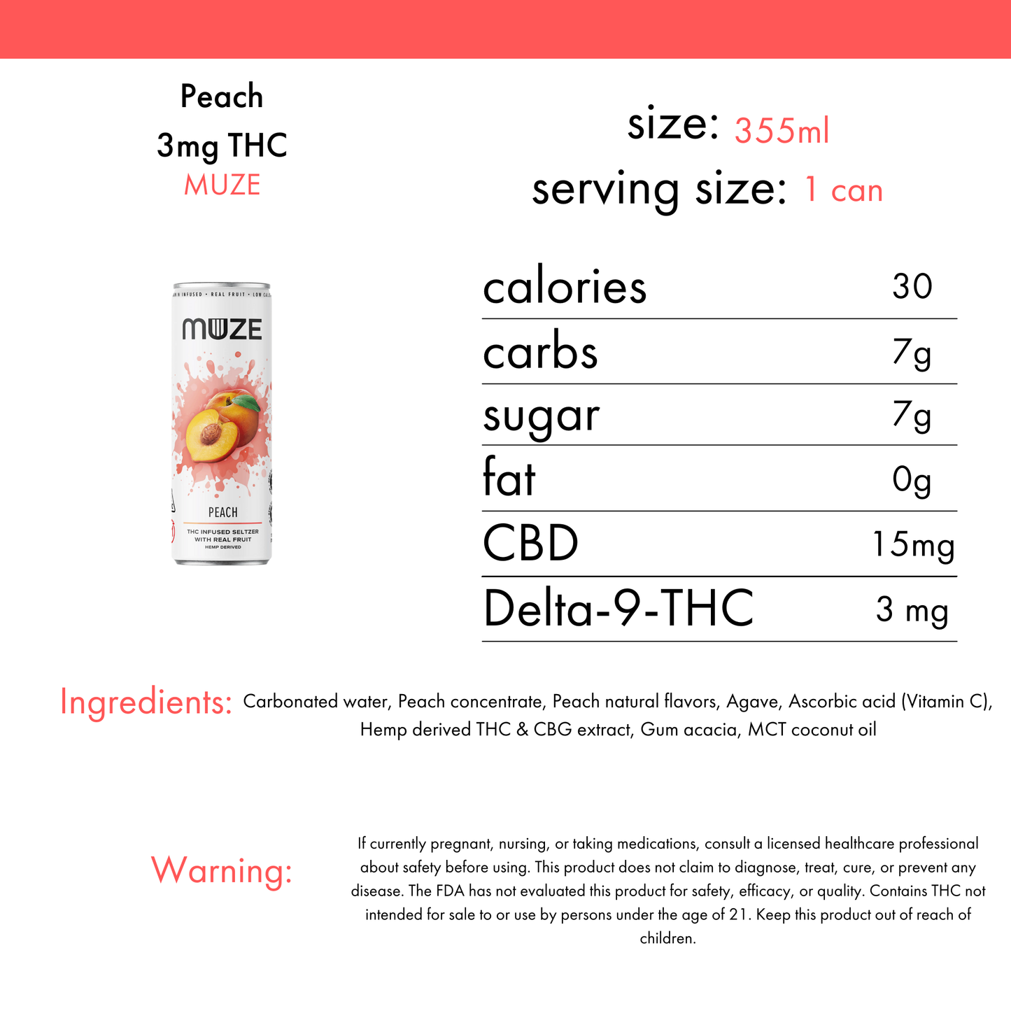 Muze Peach Seltzer 3mg THC | 4-pack
