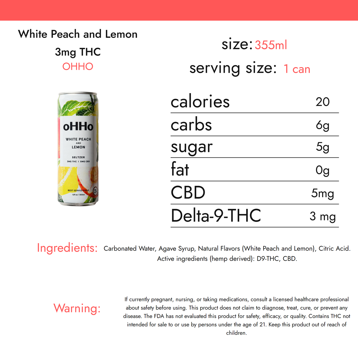 oHHo White Peach and Lemon 3mg THC nutrition facts