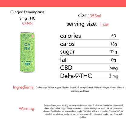 CANN Ginger Lemongrass 3mg THC nutrition facts