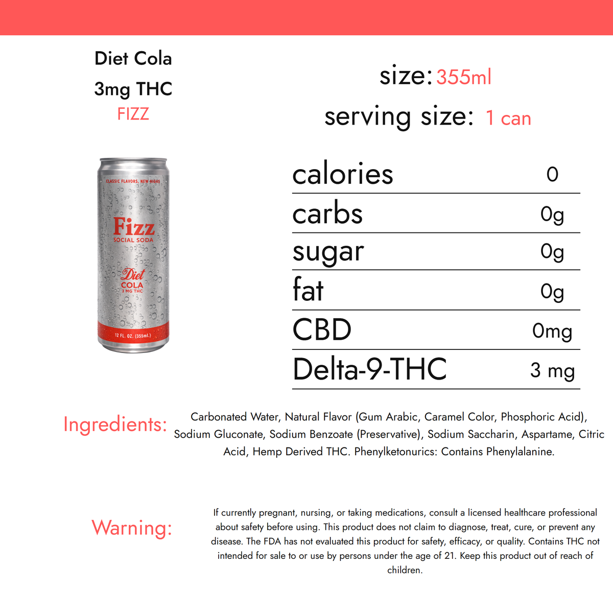 Fizz Diet Cola 3mg THC nutrition facts