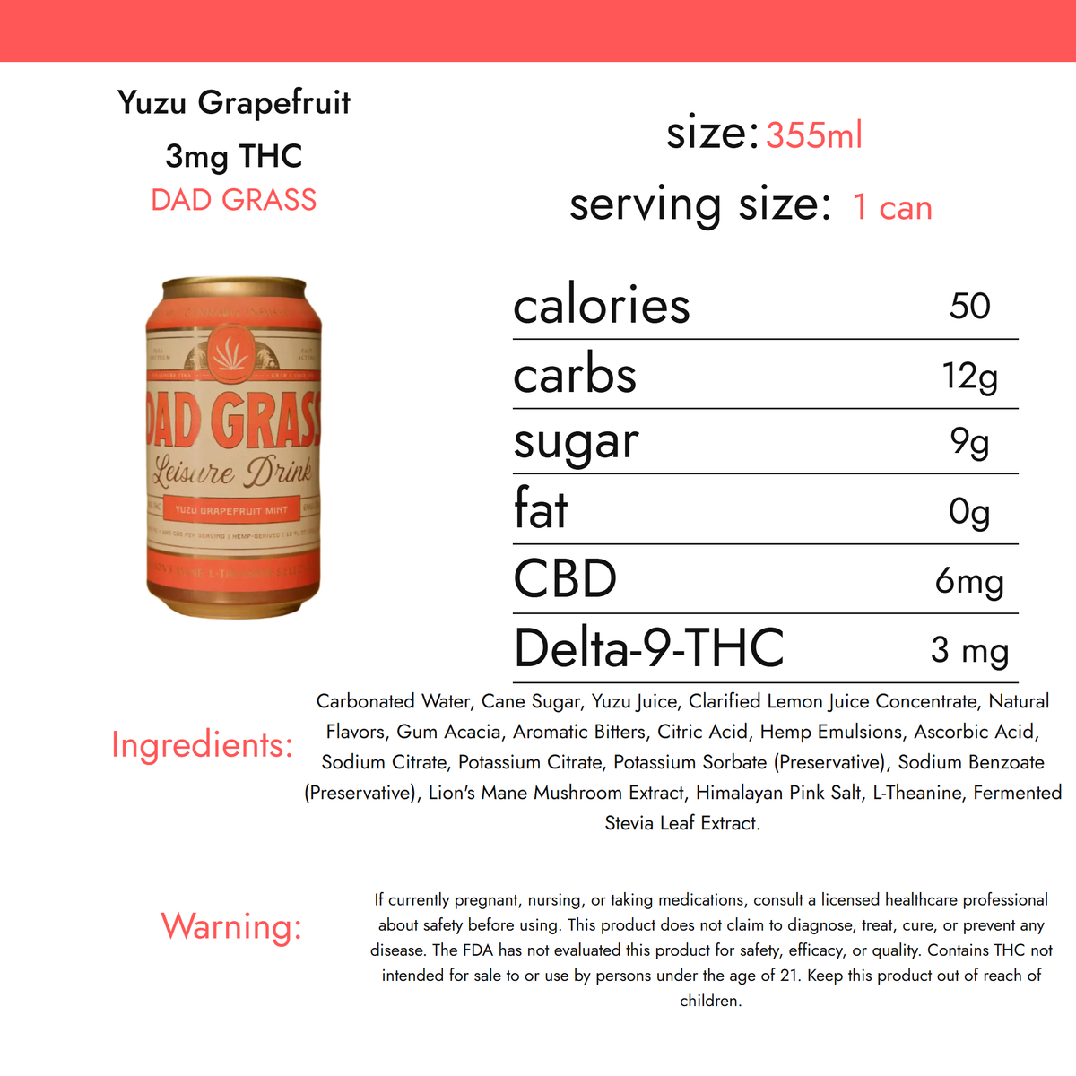 Dad Grass Yuzu Grapefruit 3mg THC nutrition facts
