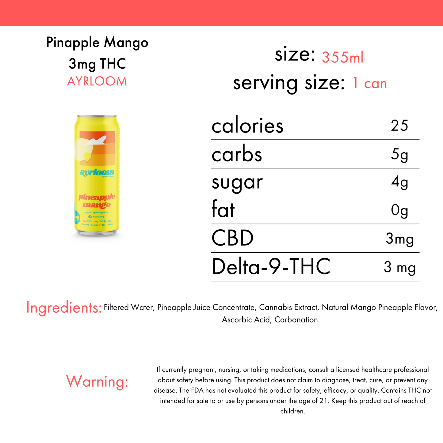 Ayrloom Pineapple Mango 3mg THC |  4-pack