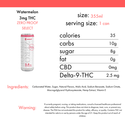 Zero Proof Watermelon Seltzer 2.5mg THC | 4-pack