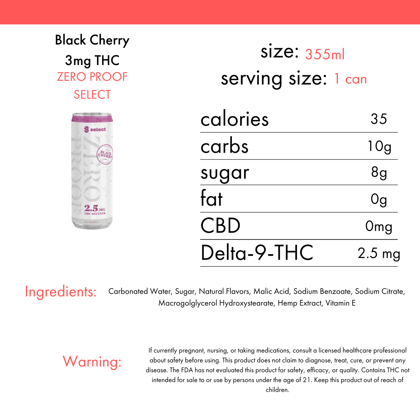 Zero Proof Black Cherry Seltzer 2.5mg THC | 4-pack