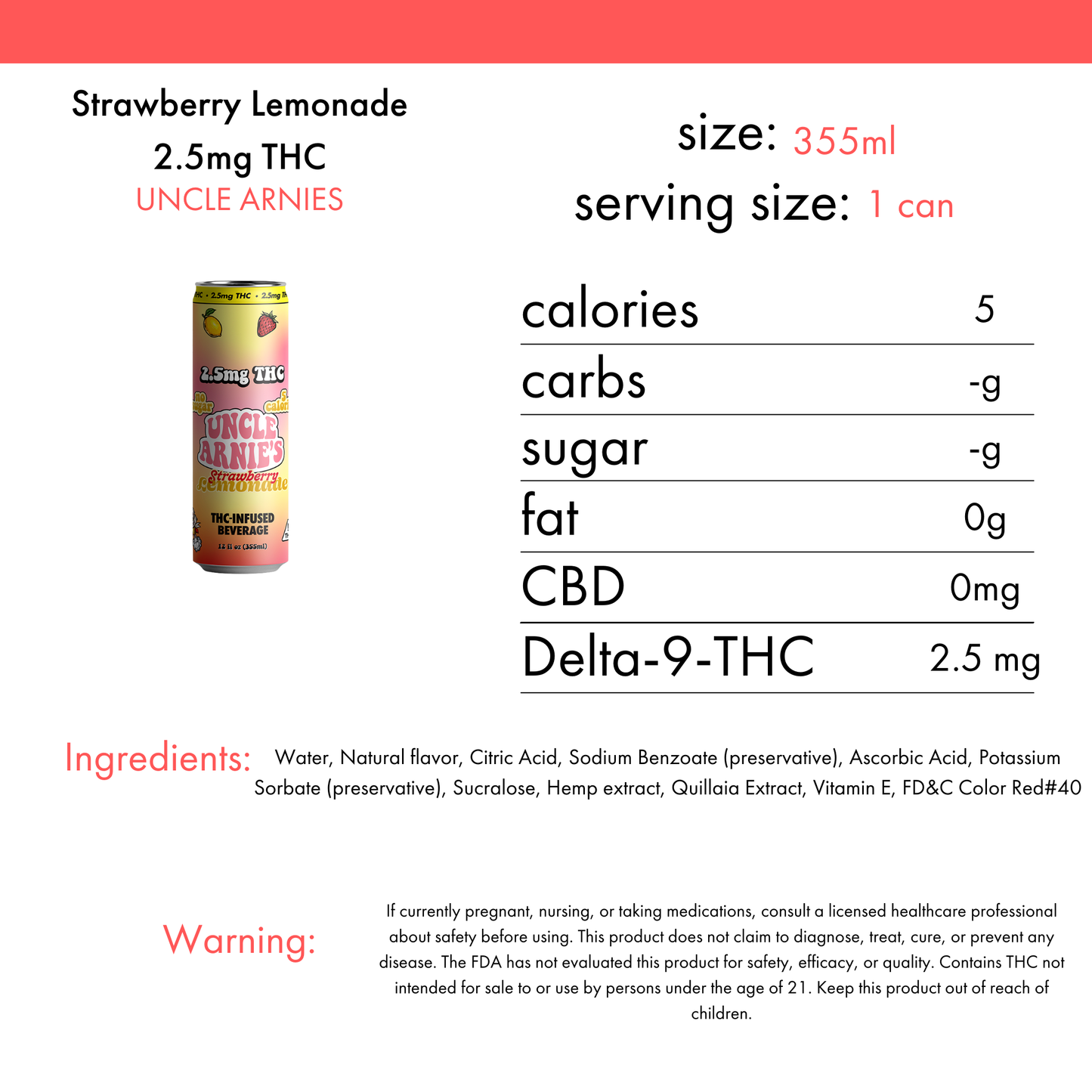 Uncle Arnies Strawberry Lemonade 2.5mg THC | 4-pack