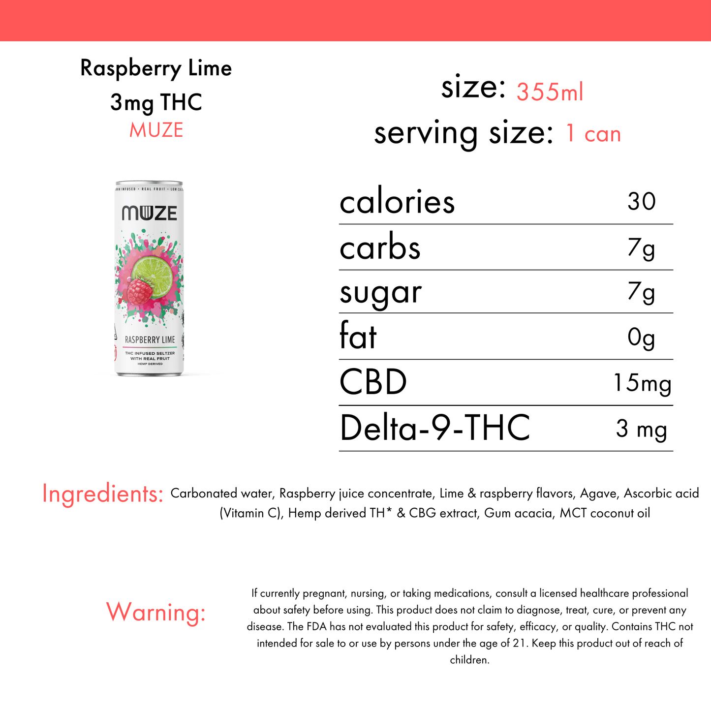 Muze Raspberry Lime Seltzer 3mg THC | 4-pack