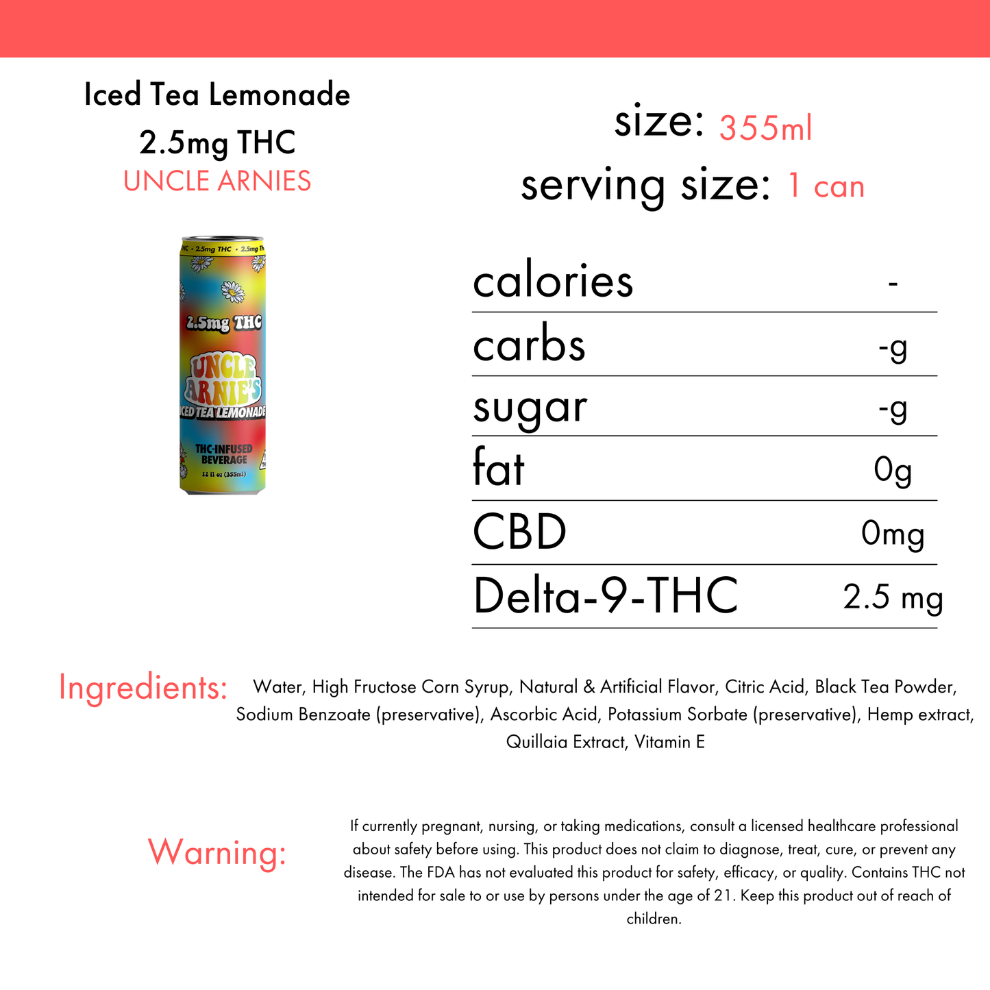 Uncle Arnies Iced Tea Lemonade 2.5mg THC | 4-pack