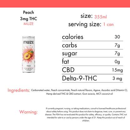 Muze Peach Seltzer 3mg THC | 4-pack