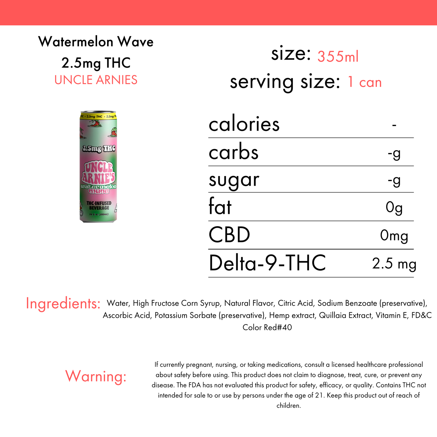 Uncle Arnies Watermelon Wave 2.5mg THC | 4-pack