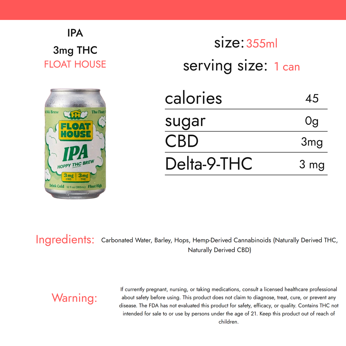 Float House IPA 3mg THC nutrition facts
