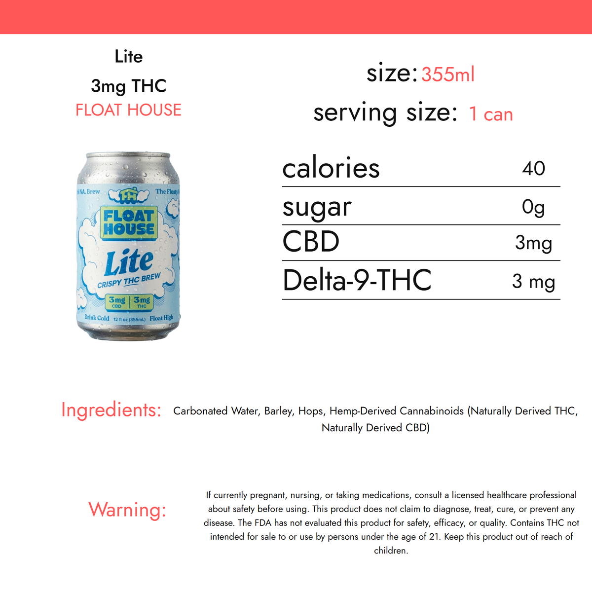 Float House Lite 3mg THC nutrition facts