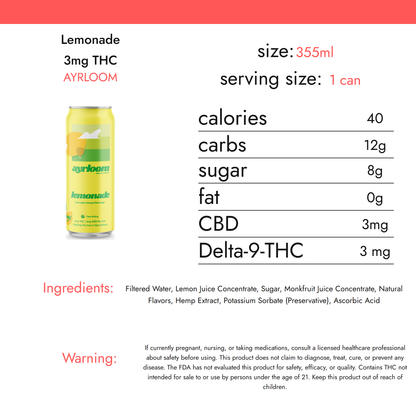 Ayrloom Lemonade 3mg THC nutrition facts