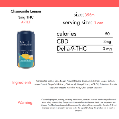 Artet Chamomile Lemon 3mg THC nutrition facts
