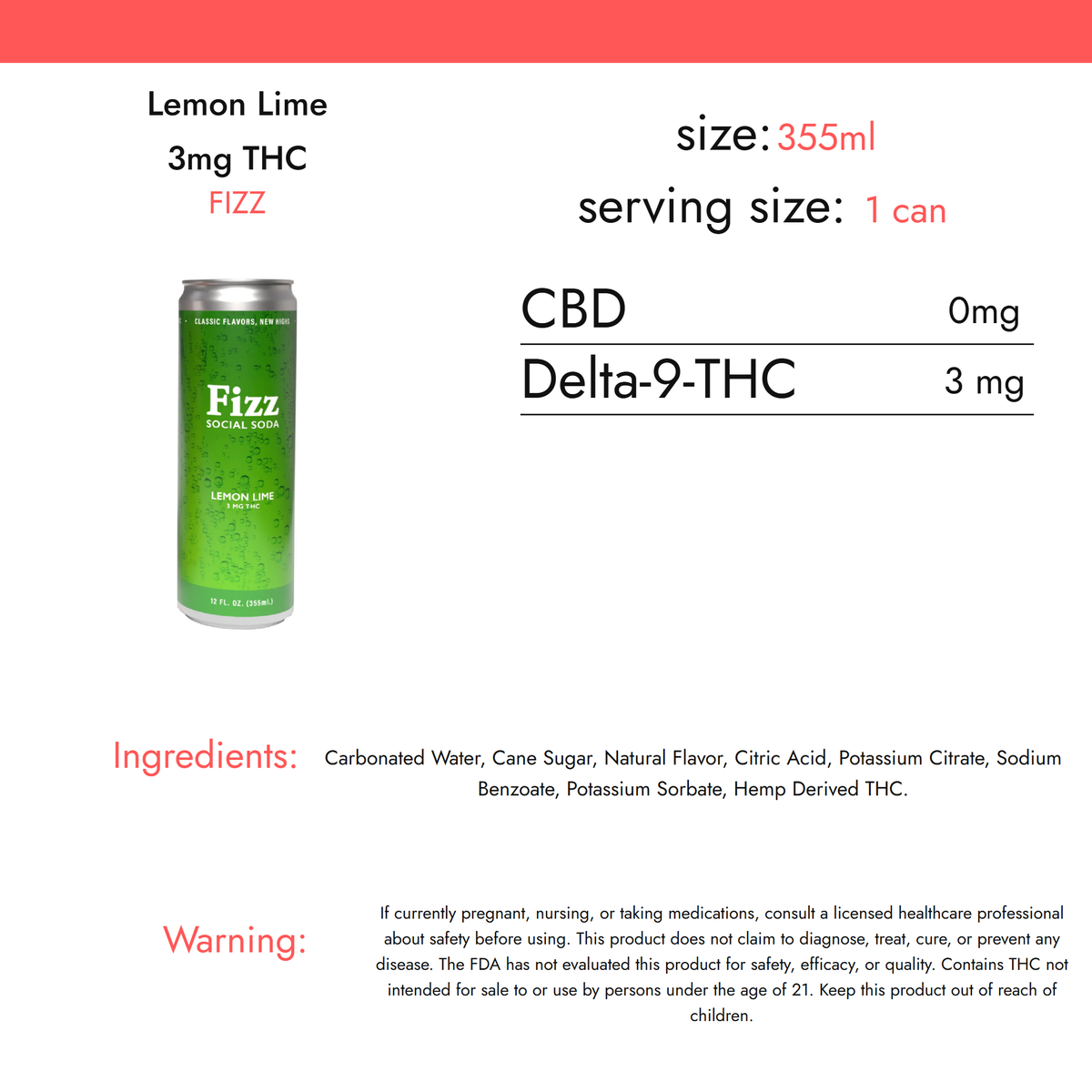 Fizz Lemon Lime 3mg THC nutrition facts