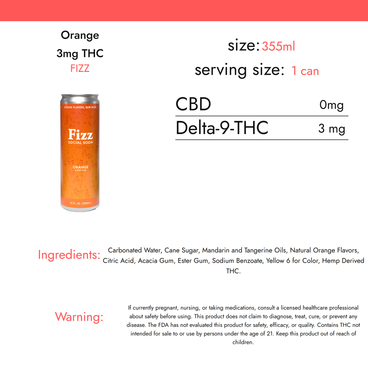 Fizz Orange 3mg THC nutrition facts