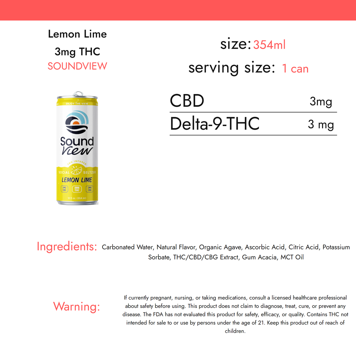 SoundView Lemon Lime 3mg THC nutrition facts