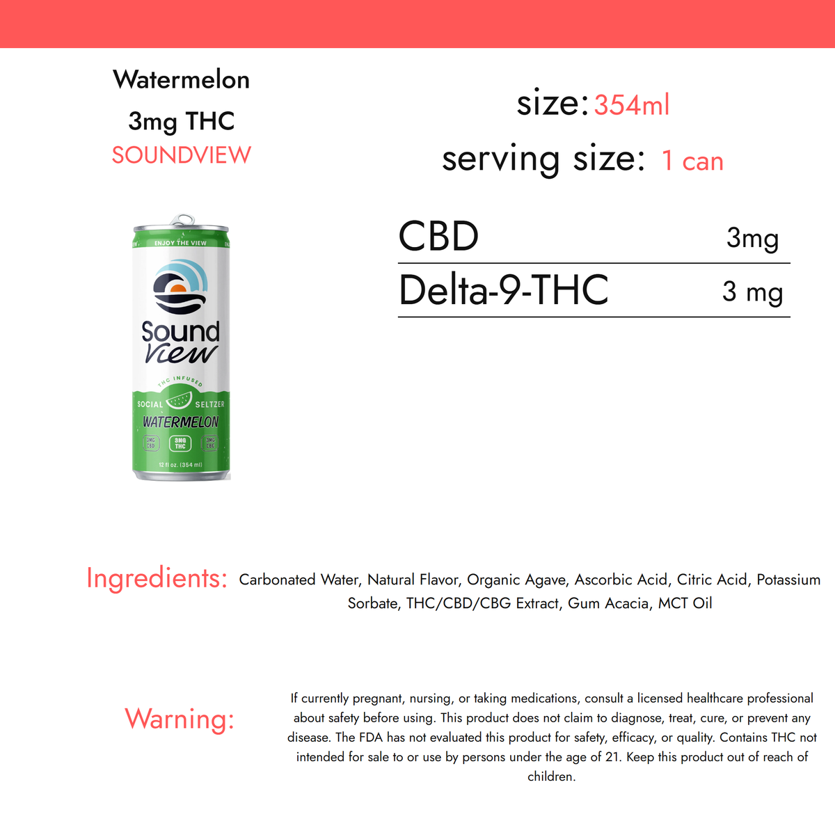 SoundView Watermelon 3mg THC nutrition facts