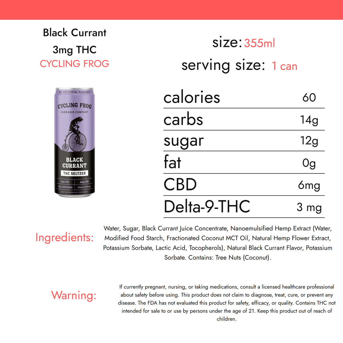 Cycling Frog Black Currant 3mg THC nutrition facts